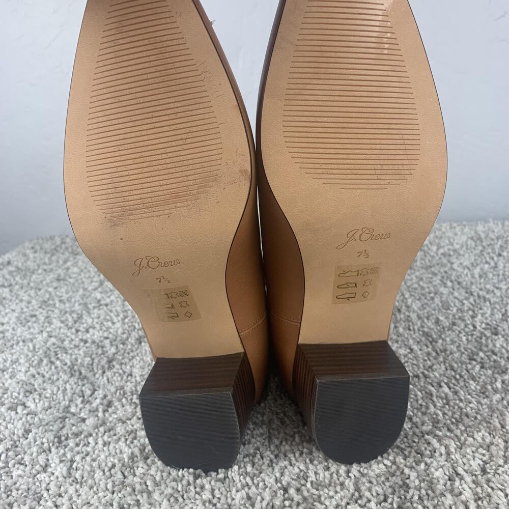 J. Crew Boots Womens Size 7.5 Brown Tan Chelsea Block Heel Leather Ankle Pull On - Picture 10 of 12